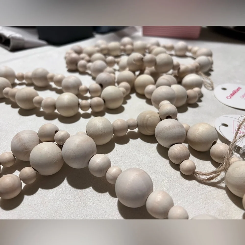 Crate and Barrel - Set of 2 Natural Wood Bead Garland 12 ft NWT (6ft each)